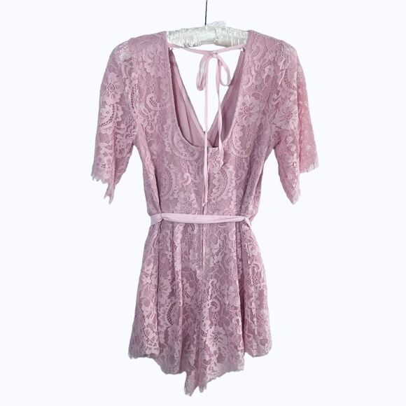 Francesca’s Lace Overlay Pink Floral Wrap Babydoll Mini Dress Women’s Small - Picture 5 of 10